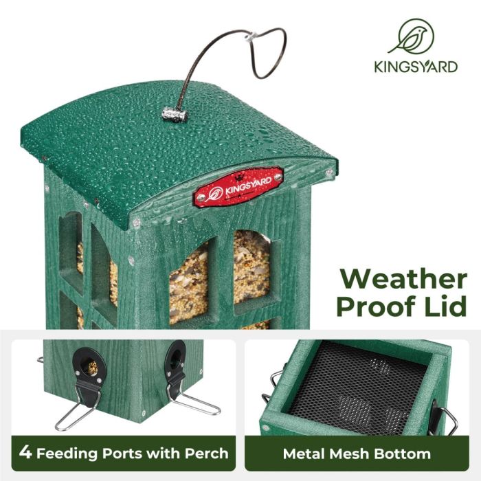 Green Kingsyard Weatherproof House Tube Bird Feeders 4 Green Kingsyard Weatherproof House Tube Bird Feeders 4