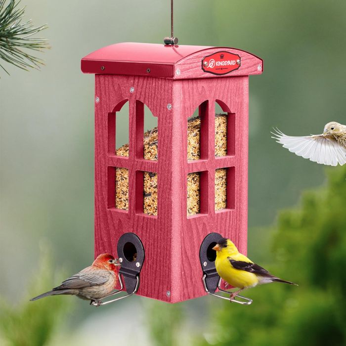 Red Kingsyard Weatherproof House Tube Bird Feeders 1