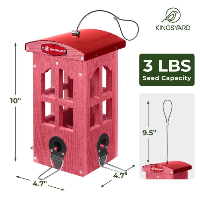 Red Kingsyard Weatherproof House Tube Bird Feeders 3