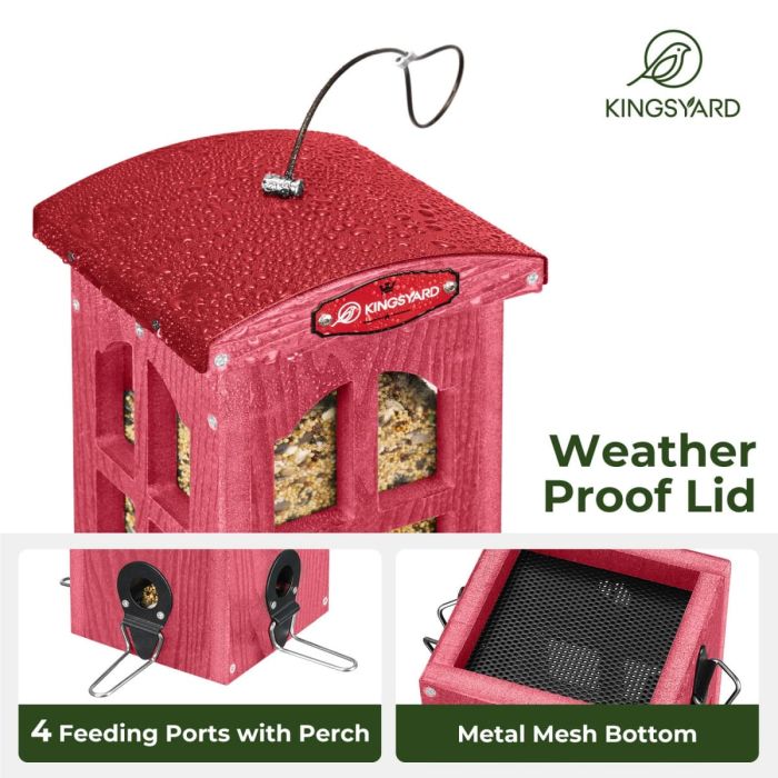 Red Kingsyard Weatherproof House Tube Bird Feeders 4