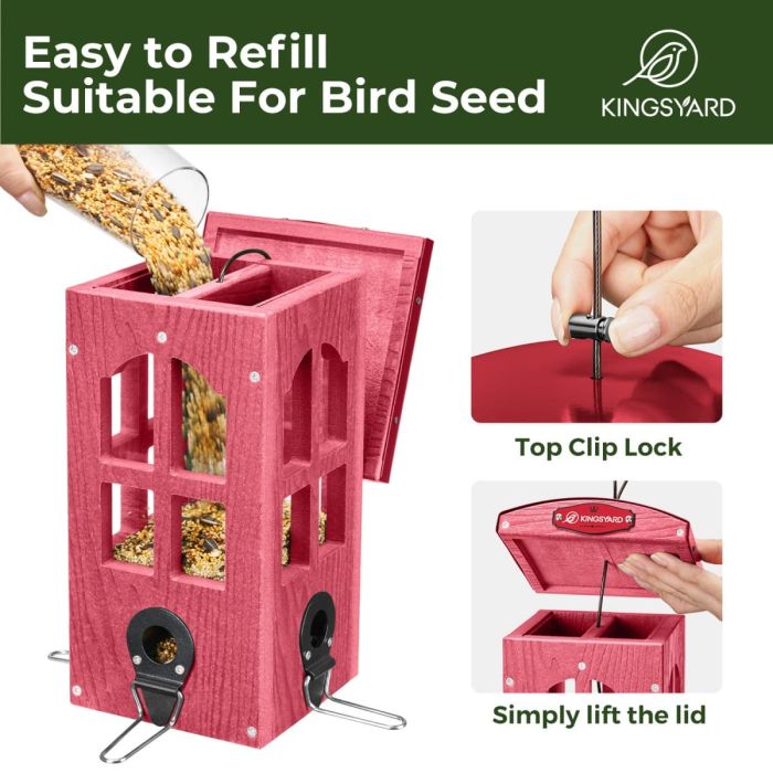 Red Kingsyard Weatherproof House Tube Bird Feeders 5