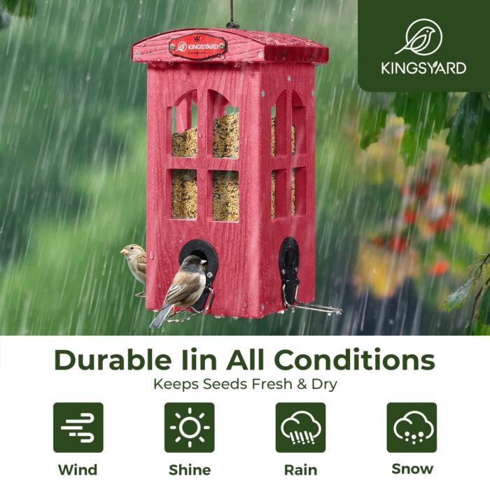 Red Kingsyard Weatherproof House Tube Bird Feeders 7
