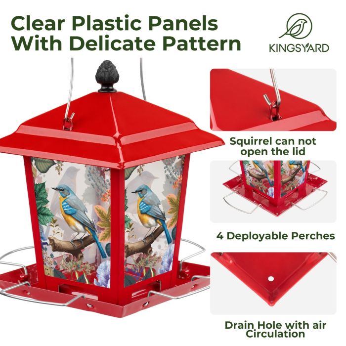 Red Kingsyard Hopper Bird Feeder with Detachable Roof 4