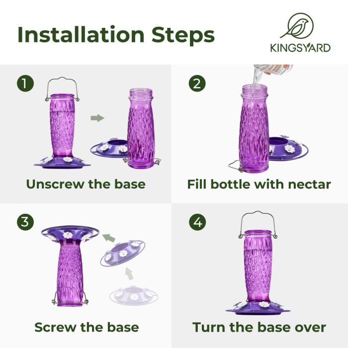 Purple Kingsyard 24oz Glass Hummingbird Feeder with Ant Moat 6 Purple Kingsyard 24oz Glass Hummingbird Feeder with Ant Moat 6