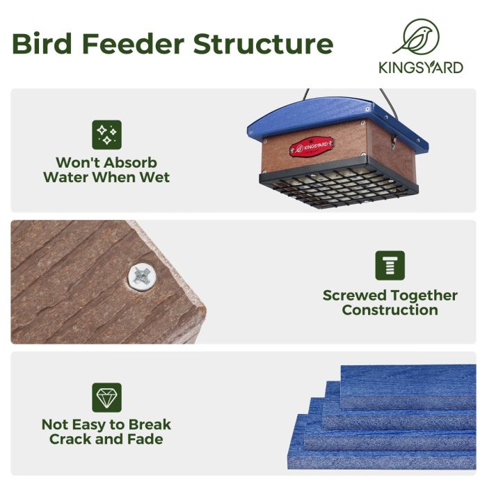 Blue Kingsyard Recycled Plastic Upside Down Double Suet Feeder 6