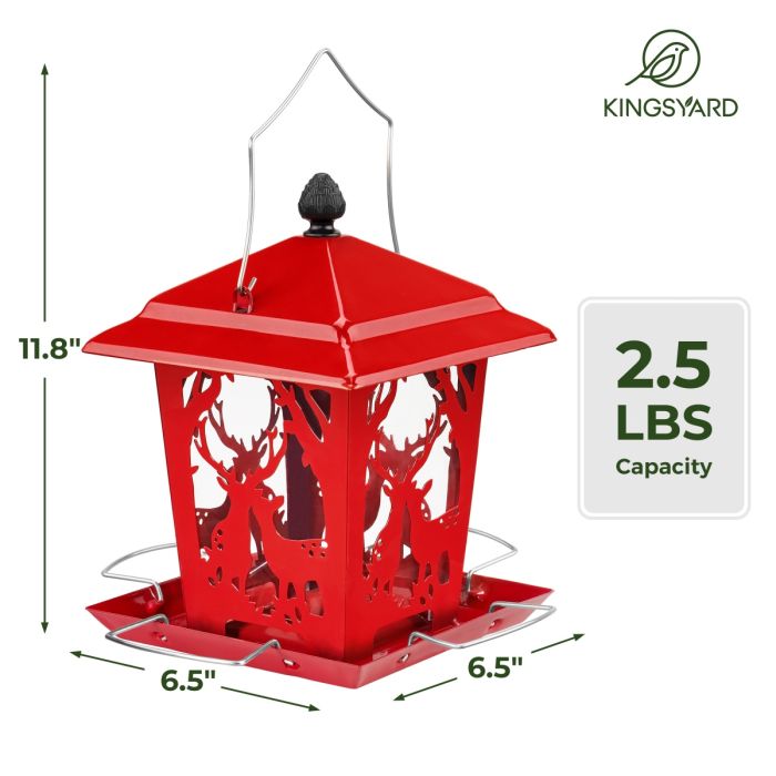 Red Kingsyard Weatherproof Metal Hopper Bird Feeder 3 Red Kingsyard Weatherproof Metal Hopper Bird Feeder 3