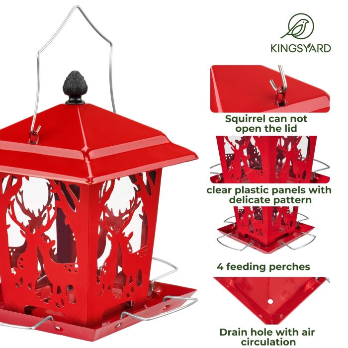 Red Kingsyard Weatherproof Metal Hopper Bird Feeder 4 Red Kingsyard Weatherproof Metal Hopper Bird Feeder 4