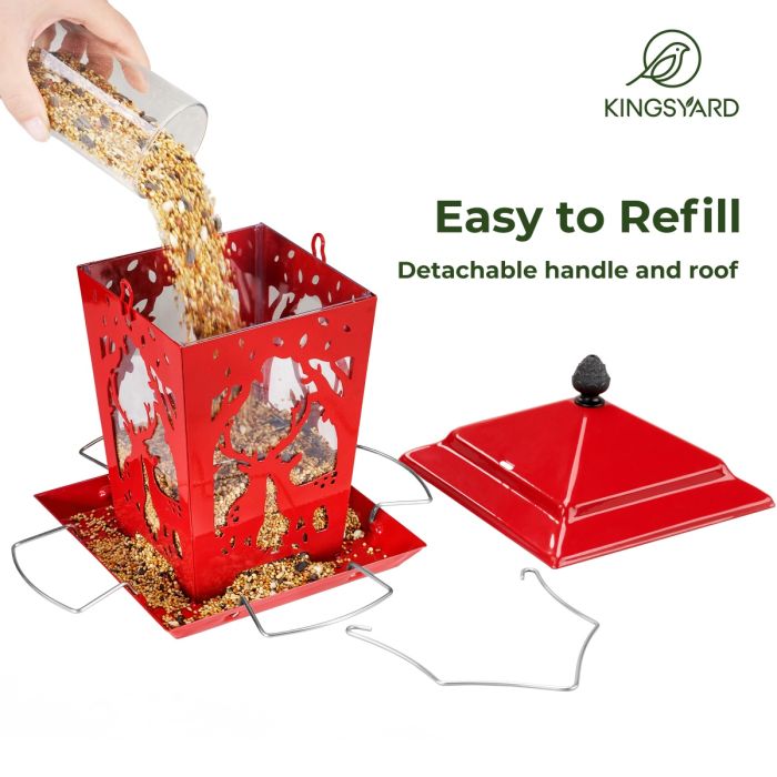 Red Kingsyard Weatherproof Metal Hopper Bird Feeder 5 Red Kingsyard Weatherproof Metal Hopper Bird Feeder 5