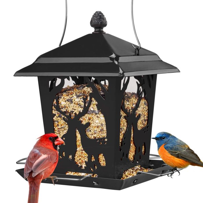 Black Kingsyard Weatherproof Metal Hopper Bird Feeder 2 Black Kingsyard Weatherproof Metal Hopper Bird Feeder 2