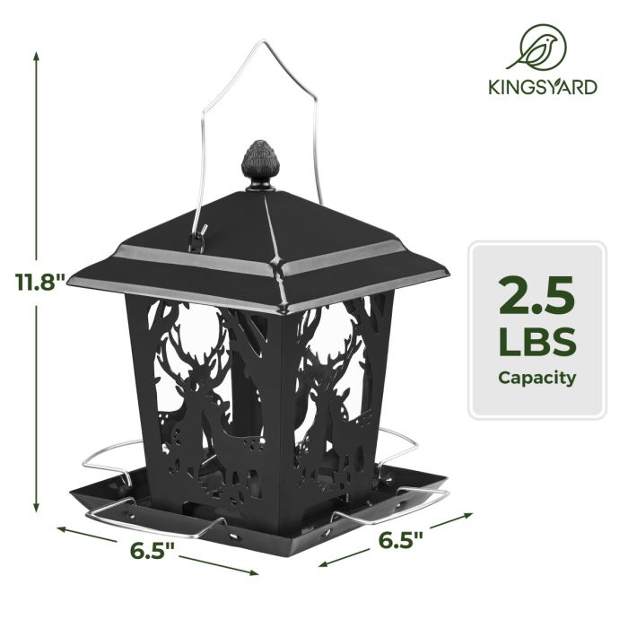 Black Kingsyard Weatherproof Metal Hopper Bird Feeder 3 Black Kingsyard Weatherproof Metal Hopper Bird Feeder 3