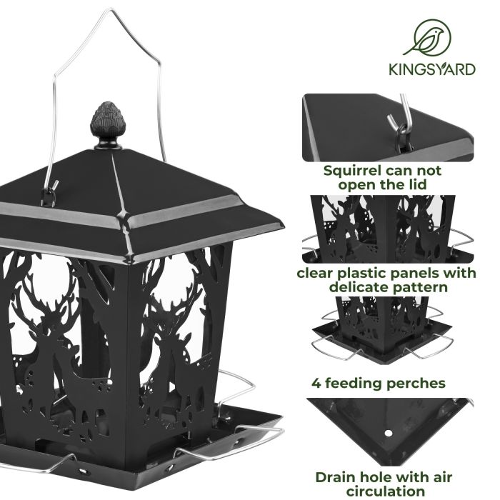 Black Kingsyard Weatherproof Metal Hopper Bird Feeder 4 Black Kingsyard Weatherproof Metal Hopper Bird Feeder 4