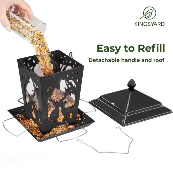 Black Kingsyard Weatherproof Metal Hopper Bird Feeder 5 Black Kingsyard Weatherproof Metal Hopper Bird Feeder 5