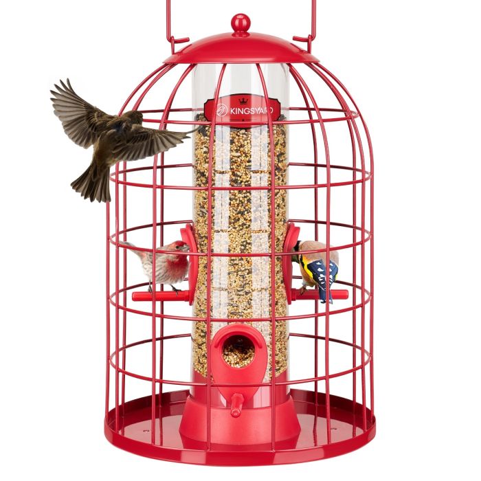 Red Kingsyard Caged Squirrel Proof Tube Feeder with Rainproof Design 2