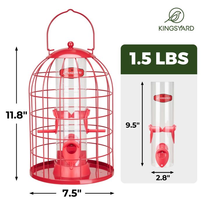 Red Kingsyard Caged Squirrel Proof Tube Feeder with Rainproof Design 3