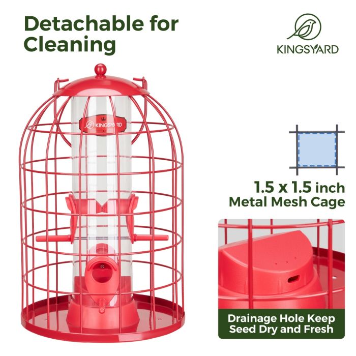 Red Kingsyard Caged Squirrel Proof Tube Feeder with Rainproof Design 4
