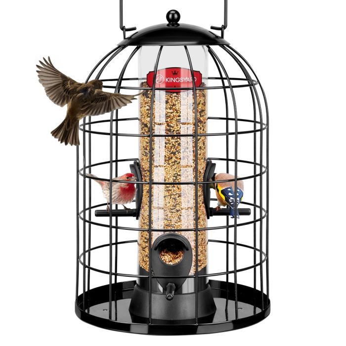 Black Kingsyard Caged Squirrel Proof Tube Feeder with Rainproof Design 2 Black Kingsyard Caged Squirrel Proof Tube Feeder with Rainproof Design 2
