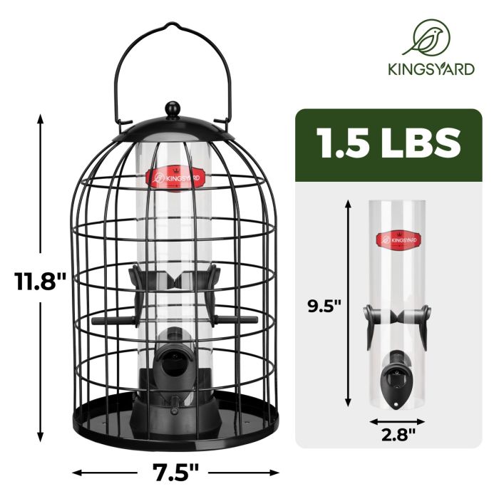 Black Kingsyard Caged Squirrel Proof Tube Feeder with Rainproof Design 3 Black Kingsyard Caged Squirrel Proof Tube Feeder with Rainproof Design 3