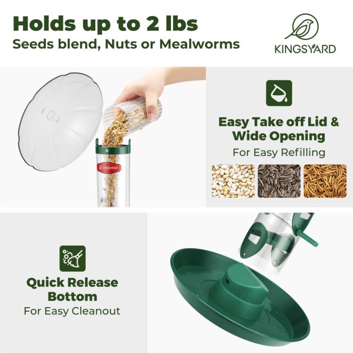 Dark Green Kingsyard Weatherproof Metal Tube Feeder with Dome 4 Dark Green Kingsyard Weatherproof Metal Tube Feeder with Dome 4