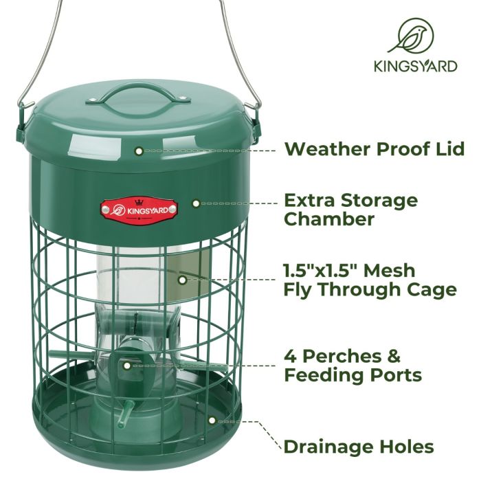Kingsyard Caged Squirrel Proof Tube Feeder with Weatherproof Design 3 Kingsyard Caged Squirrel Proof Tube Feeder with Weatherproof Design 3