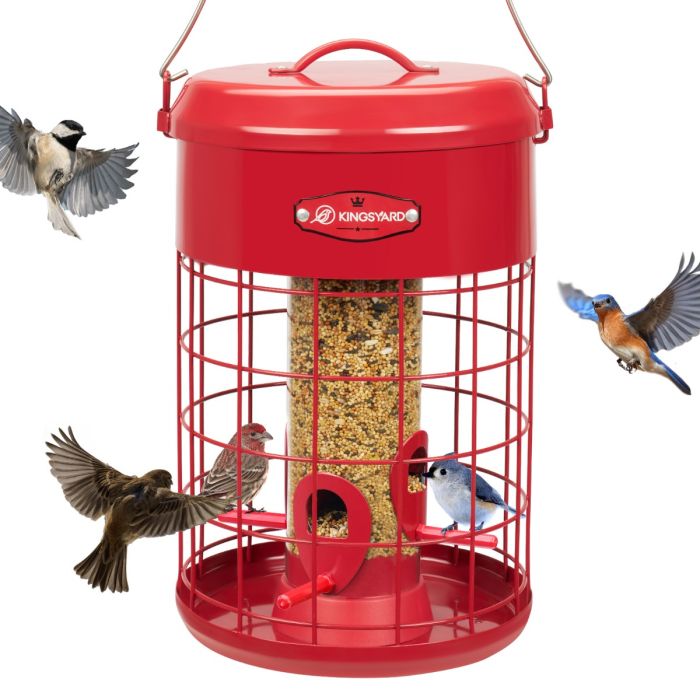 Red Kingsyard Caged Squirrel Proof Tube Feeder with Weatherproof Design 2