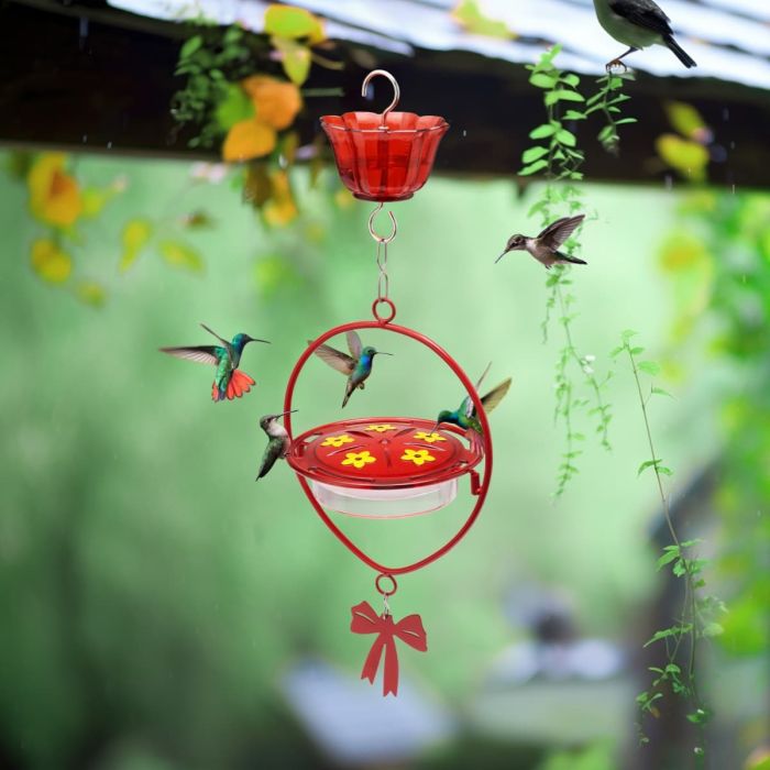 Red Kingsyard Oval Shape Tray Hummingbird Feeder with Ant Moat 1
