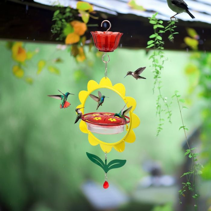 Yellow Kingsyard Floral Shape Tray Hummingbird Feeder with Ant Moat 1
