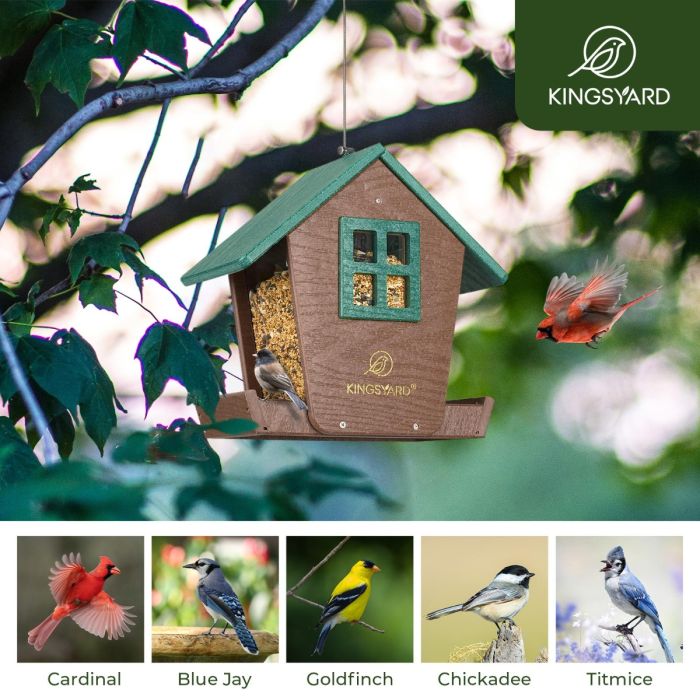 Kingsyard Recycled Plastic Hopper Bird Feeder with Weatherproof Roof 4