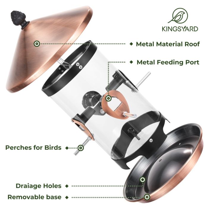 Kingsyard Weatherproof Tube Bird Feeder with 4 Ports 4