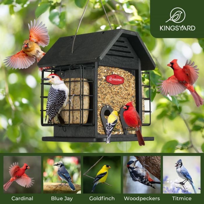Black Kingsyard 3 in 1 Double Suet Metal Mesh Wild Bird Feeder 6 Black Kingsyard 3 in 1 Double Suet Metal Mesh Wild Bird Feeder 6