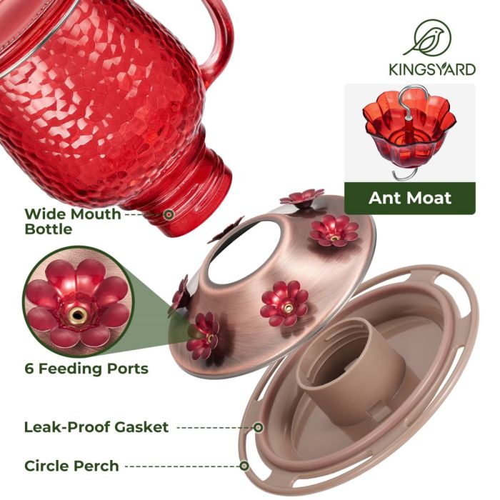 Kingsyard 16oz Bee & Ant Proof Glass Hummingbird Feeders 3