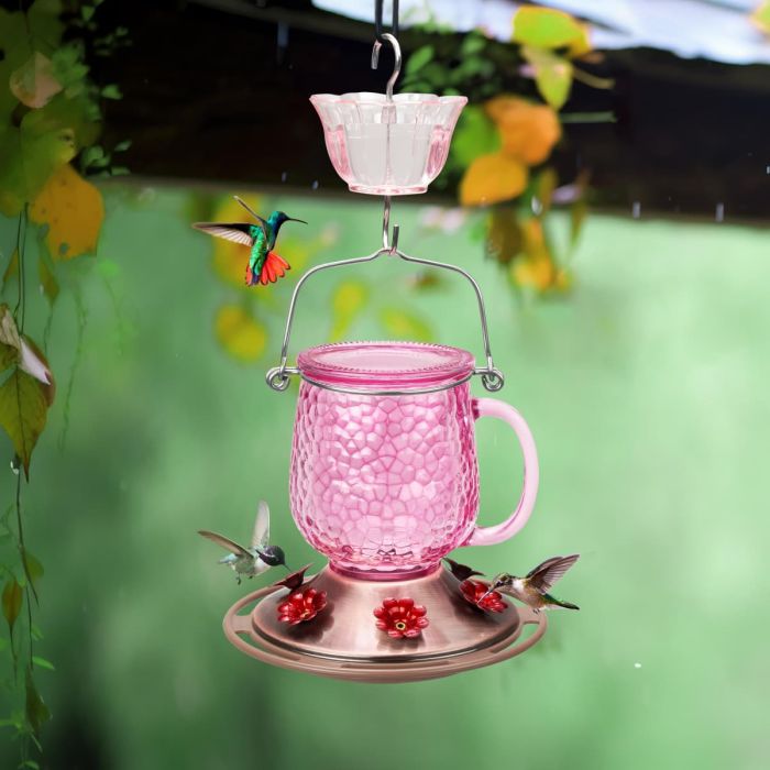 Pink Kingsyard 16oz Bee & Ant Proof Glass Hummingbird Feeders 1