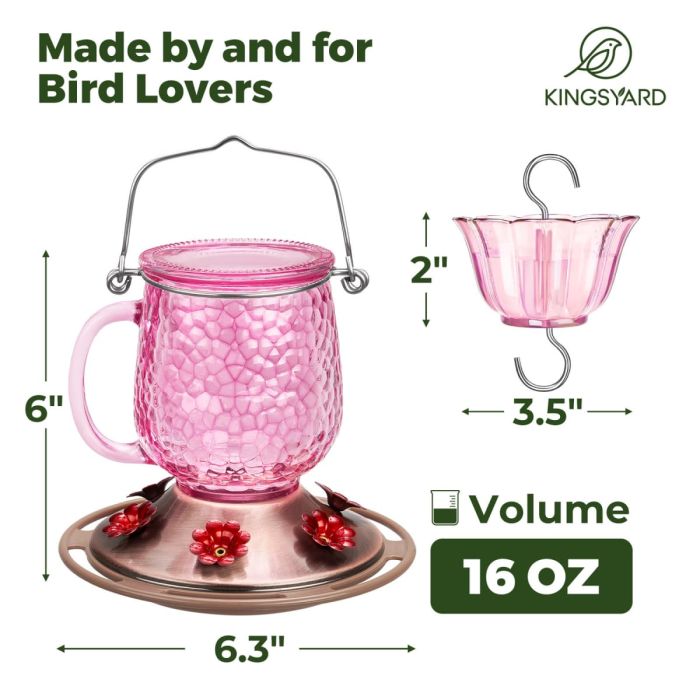 Pink Kingsyard 16oz Bee & Ant Proof Glass Hummingbird Feeders 3