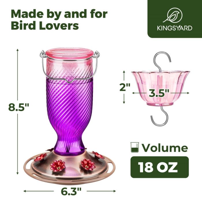 Kingsyard 18oz Bee & Ant Proof Glass Hummingbird Feeders 3