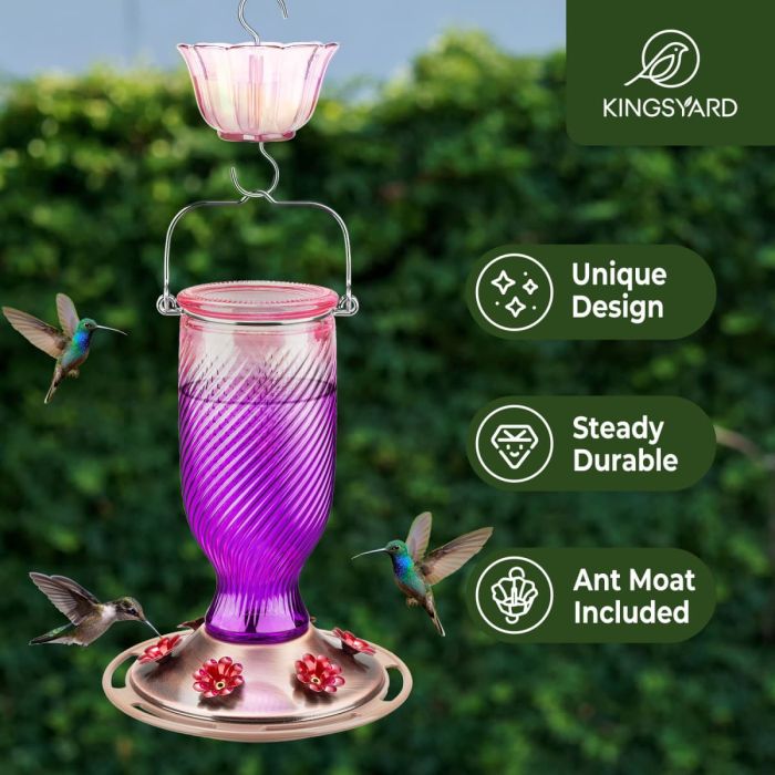 Kingsyard 18oz Bee & Ant Proof Glass Hummingbird Feeders 7