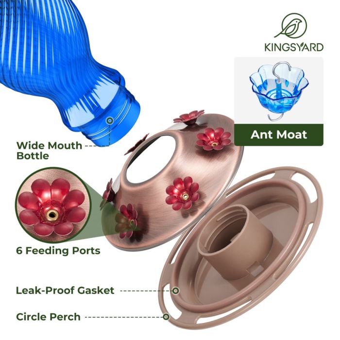 Green&Blue Kingsyard 18oz Bee & Ant Proof Glass Hummingbird Feeders 4 Green&Blue Kingsyard 18oz Bee & Ant Proof Glass Hummingbird Feeders 4