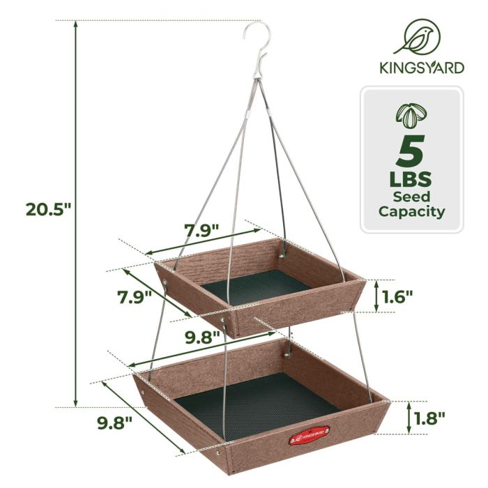 Brown Kingsyard Large Capacity 2-Tier Platform Bird Feeder 3