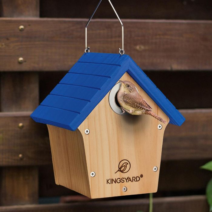 Royal Blue Kingsyard Wooden Wren House with 1” Hole for Nesting 1