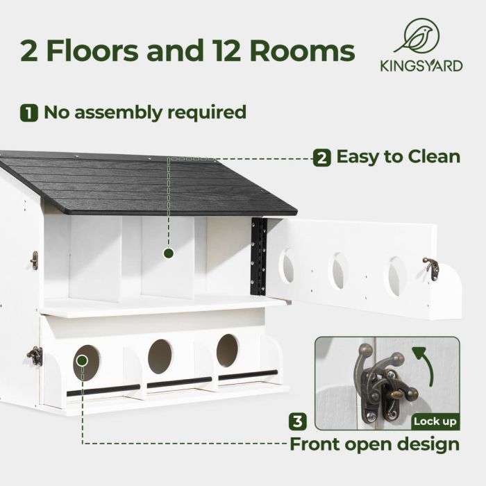 White Kingsyard Pre-Assembled 12-Room Purple Martin House 4