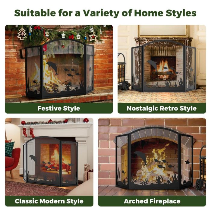 Kingsyard 3 Panel Ocean Theme Metal Fireplace Screen 6 Kingsyard 3 Panel Ocean Theme Metal Fireplace Screen 6