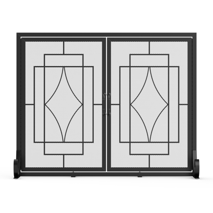 Kingsyard Geometric Metal Fireplace Screen with Magnetic Panels 2