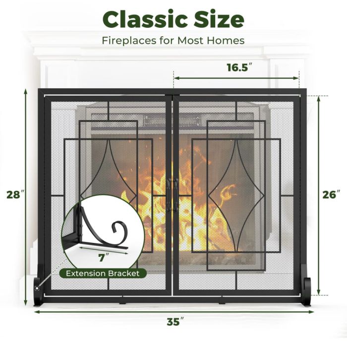 Kingsyard Geometric Metal Fireplace Screen with Magnetic Panels 3