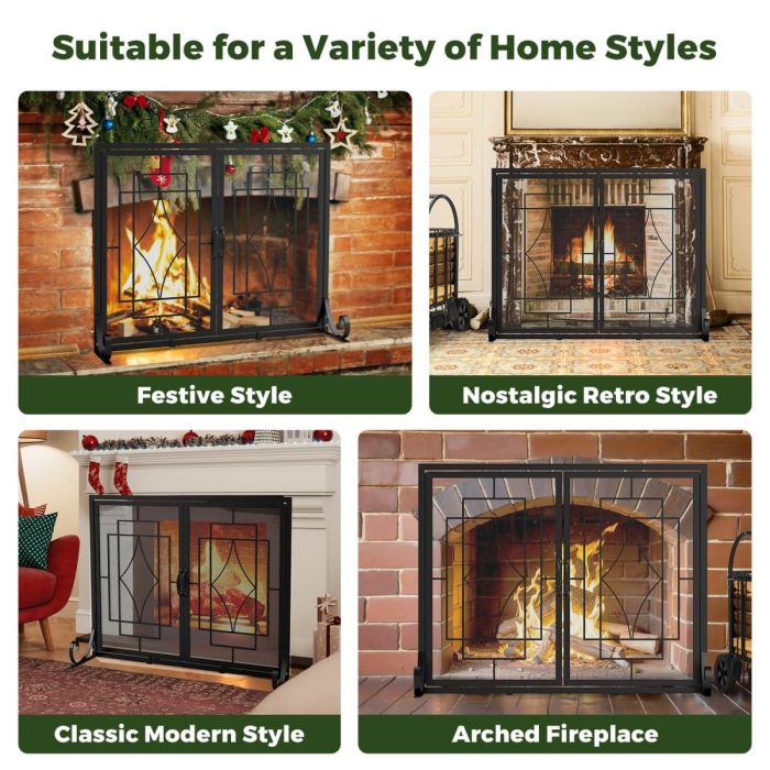 Kingsyard Geometric Metal Fireplace Screen with Magnetic Panels 6