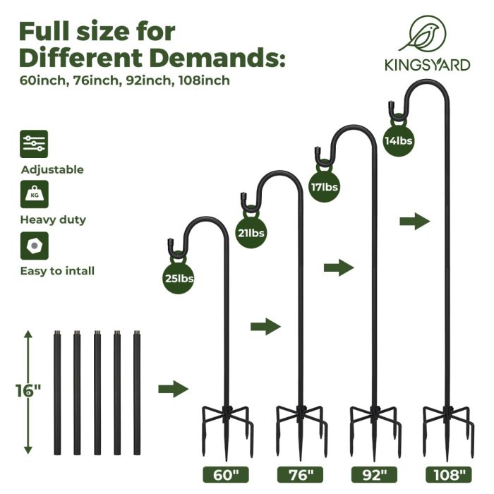 Kingsyard Full Size Bird Feeder Pole with Shepherd Hooks 3