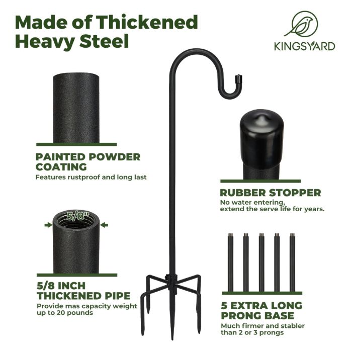 Kingsyard Full Size Bird Feeder Pole with Shepherd Hooks 4
