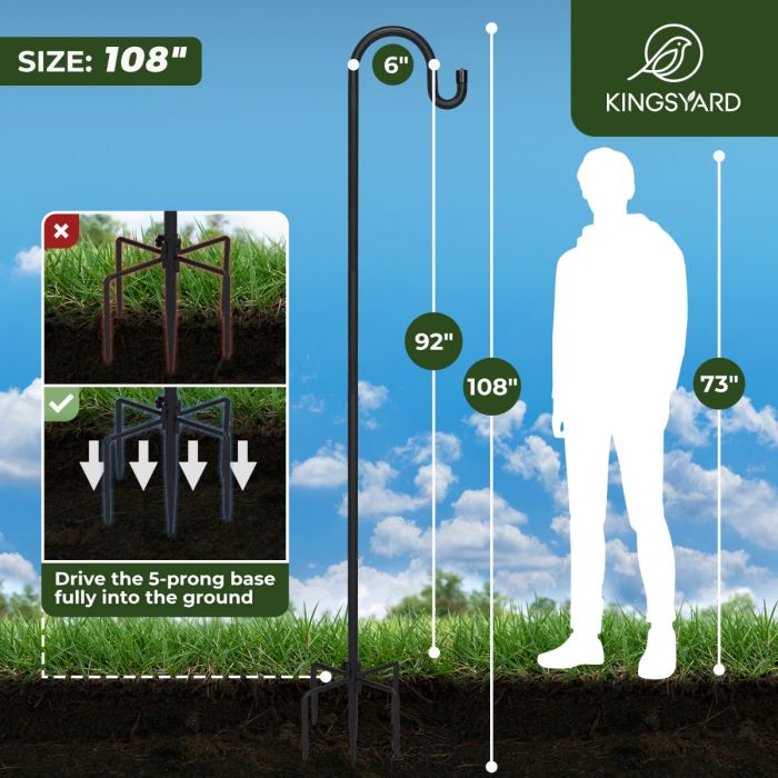 Kingsyard Full Size Bird Feeder Pole with Shepherd Hooks 6