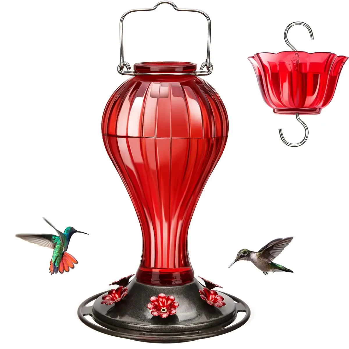 Kingsyard 24oz Leak Proof Glass Hummingbird Feeder with Ant Moat