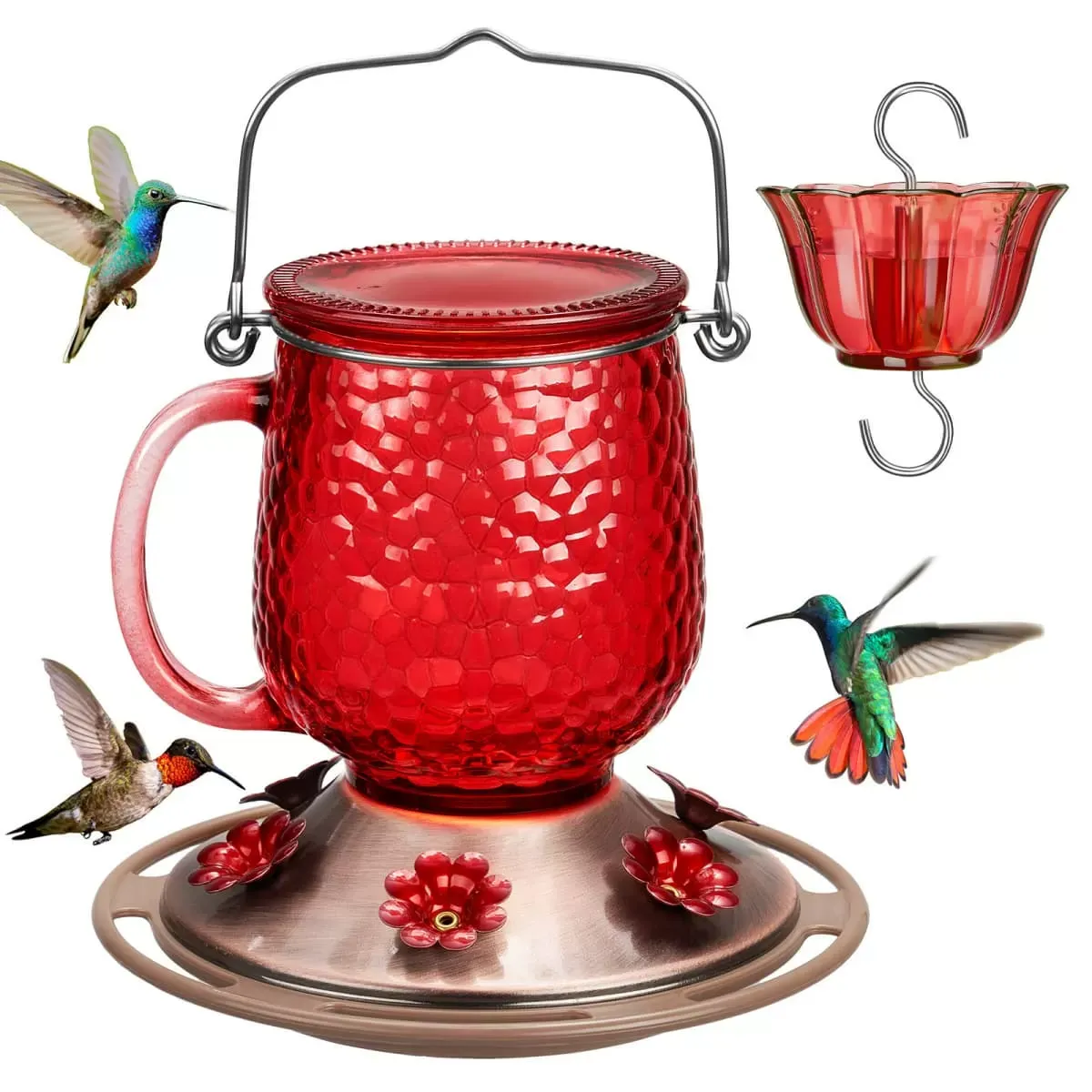 Kingsyard 16oz Bee &amp; Ant Proof Glass Hummingbird Feeders