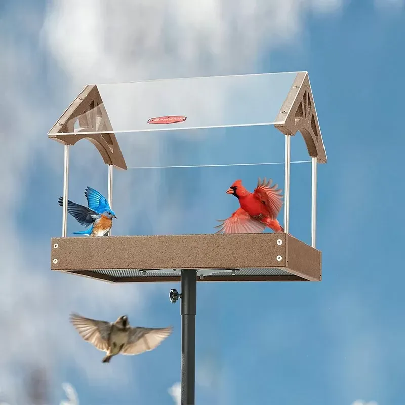 Brown Kingsyard Recycled Plastic Wild Bird Feeders with Adjustable Height Pole Kit 1