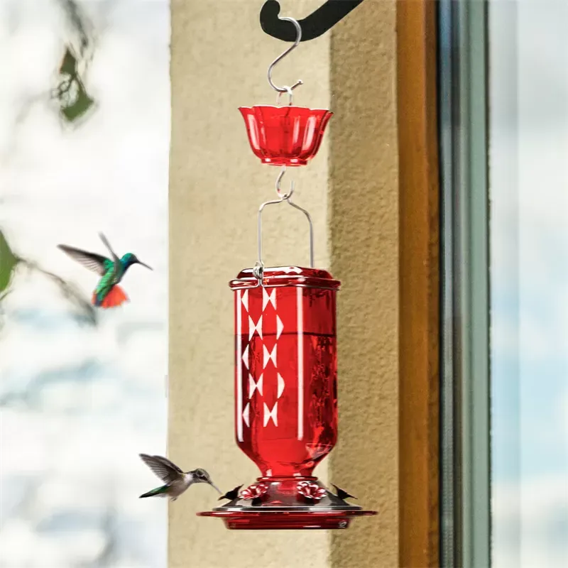 Kingsyard 24oz Leak Proof Glass Hummingbird Feeder with Ant Moat