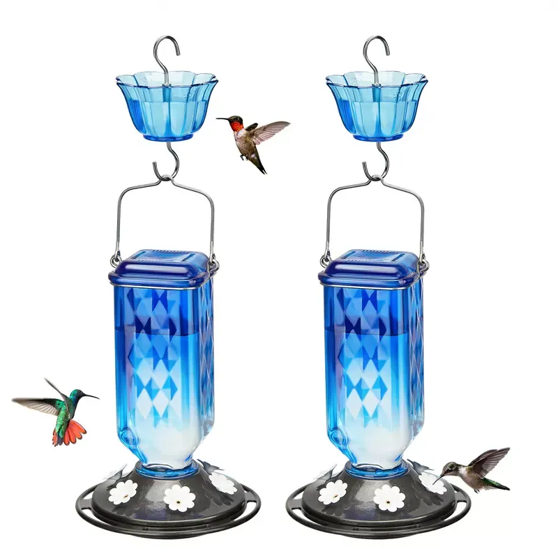 Blue Kingsyard 24oz Leak Proof Glass Hummingbird Feeder with Ant Moat 2